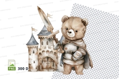 Teddy bear knight with sword castle fantasy clipart PNG Product Image 1