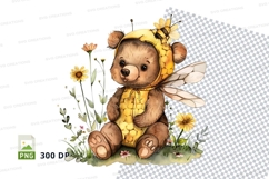 Cute teddy bear with bee wings in floral meadow clipart Product Image 1