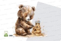 Cute teddy bear holding teapot on checkered cloth clipart Product Image 1