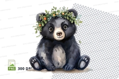 Cute bear clipart with floral crown sitting isolated on whit Product Image 1