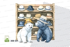 Cartoon polar bear and penguin with hats on wooden shelf cli Product Image 1
