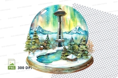 Snow globe winter scene with futuristic tower clipart png Product Image 1