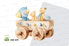 Cute teddy bears in wooden toy cart clipart png Product Image 1