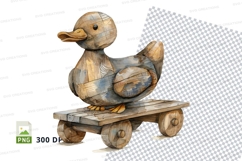 Wooden duck toy on cart clipart transparent background Product Image 1
