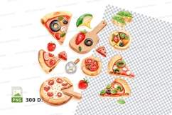 Pizza clipart set flat design delicious food icons transpare Product Image 1