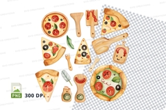 Pizza clipart set with toppings and ingredients on checkered Product Image 1