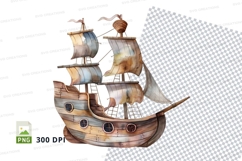 Vintage pirate ship clipart sailing isolated transparent PNG Product Image 1