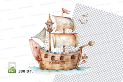 Pirate ship clipart sailing adventure cartoon illustration Product Image 1