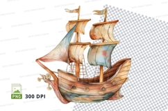 Vintage pirate ship clipart sailing ocean adventure illustra Product Image 1