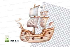 Pirate ship clipart sailing adventure cartoon vector illustr Product Image 1