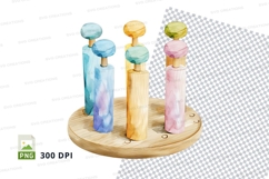 Colorful perfume bottles clipart set on wooden tray Product Image 1