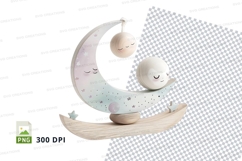 Crescent moon with sleeping faces clipart png white Product Image 1