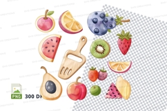 Fresh fruit clipart set on checkered background PNG Product Image 1