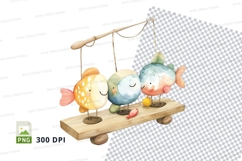 Cute fish clipart on wooden swing set illustration Product Image 1