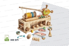 Handmade wooden spinning wheel clipart png craft tools Product Image 1
