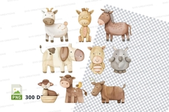 Cute farm animals clipart set on checkered background 3D PNG Product Image 1
