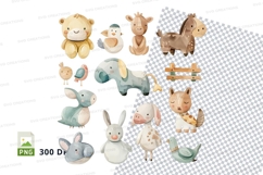 Easter bunny clipart set with colorful animal toys on checke Product Image 1