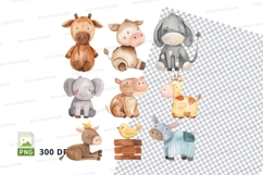Cute farm animal clipart set on checkered background 300 DPI Product Image 1