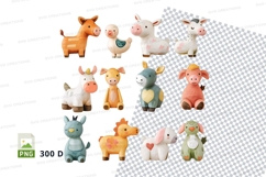 Cute 3D farm animal clipart set on checkered background Product Image 1
