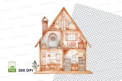 Wooden house cutaway clipart illustration interior design 30 Product Image 1