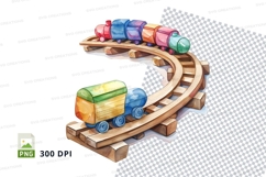Colorful toy train on wooden track clipart illustration Product Image 1