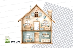 Modern wooden house clipart cutaway interior design illustra Product Image 1