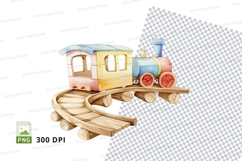 Colorful wooden toy train on track clipart illustration Product Image 1