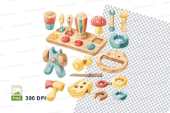 Colorful dessert clipart set on checkered table background Product Image 1