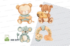 Cute teddy bear clipart set on checkered background 300 DPI Product Image 1