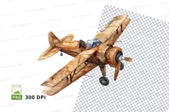 Vintage wooden biplane clipart PNG transparent background Product Image 1
