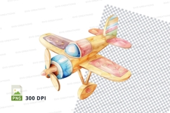 Colorful vintage biplane clipart PNG transparent background Product Image 1