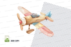Wooden biplane clipart PNG transparent vintage aircraft illu Product Image 1