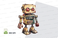 Vintage robot clipart walking isolated transparent backgroun Product Image 1