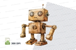 Wooden robot clipart png isolated cute vintage character des Product Image 1