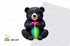 Cute black bear holding rainbow heart clipart png transparen Product Image 1