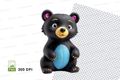 Cute black cartoon bear clipart sitting isolated blue heart Product Image 1