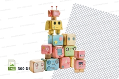 Colorful wooden robot clipart stack playful design transpare Product Image 1