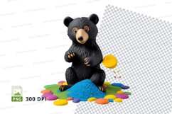Cute black bear clipart holding colorful paintbrush on splat Product Image 1