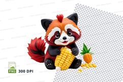 Cute red panda clipart holding corn and pineapple PNG Product Image 1