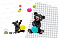 Cute bear cubs playing with colorful balloons clipart png Product Image 1