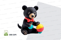 Cute black teddy bear holding colorful stacking rings clipar Product Image 1