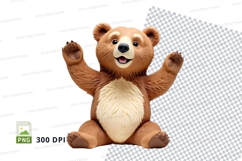Cute brown teddy bear waving arms clipart transparent PNG Product Image 1