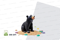 Cute black bear clipart sitting on colorful paint splatters Product Image 1