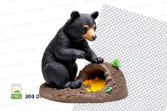 3D bear cub eating honey pot clipart png illustration Product Image 1