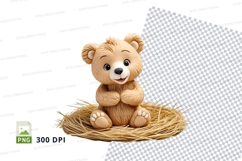 Cute teddy bear sitting on straw nest clipart png Product Image 1