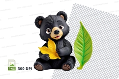 Cute black bear holding autumn leaves clipart png Product Image 1
