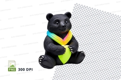 Cute black bear hugging rainbow scarf clipart PNG Product Image 1