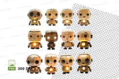 3D gold robot clipart set isolated transparent background Product Image 1