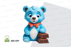 Blue teddy bear holding books clipart png illustration Product Image 1