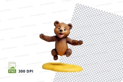 Cute brown teddy bear jumping on yellow skateboard clipart Product Image 1